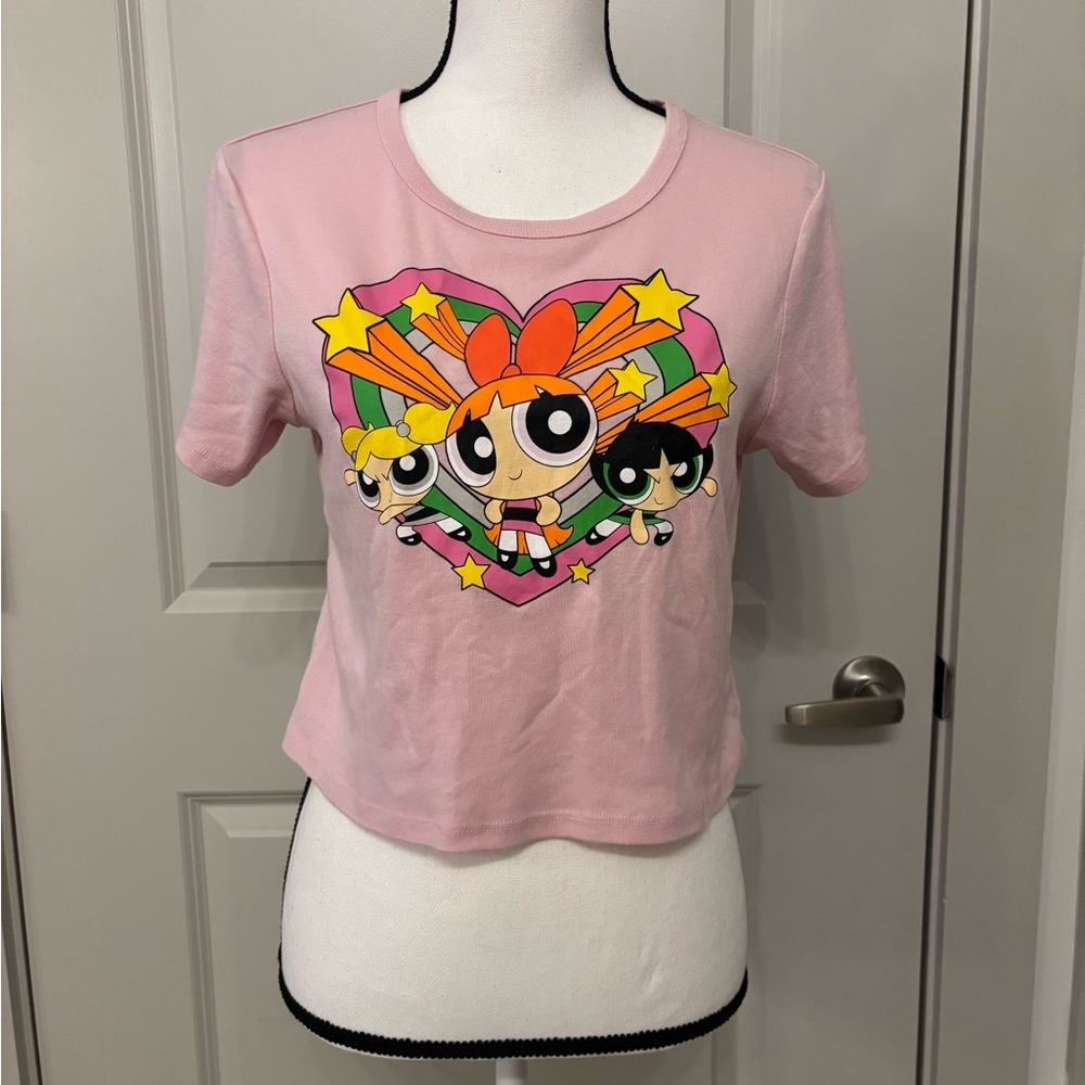 PowerPuff Girls pink graphic cropped heart tee size XL - Picture 2 of 9